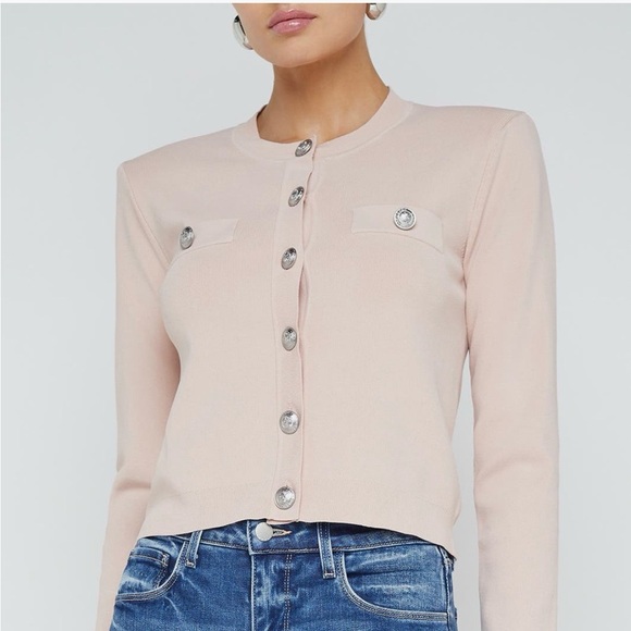 l’agence Toulouse petal Pink Button-Up Sweater
